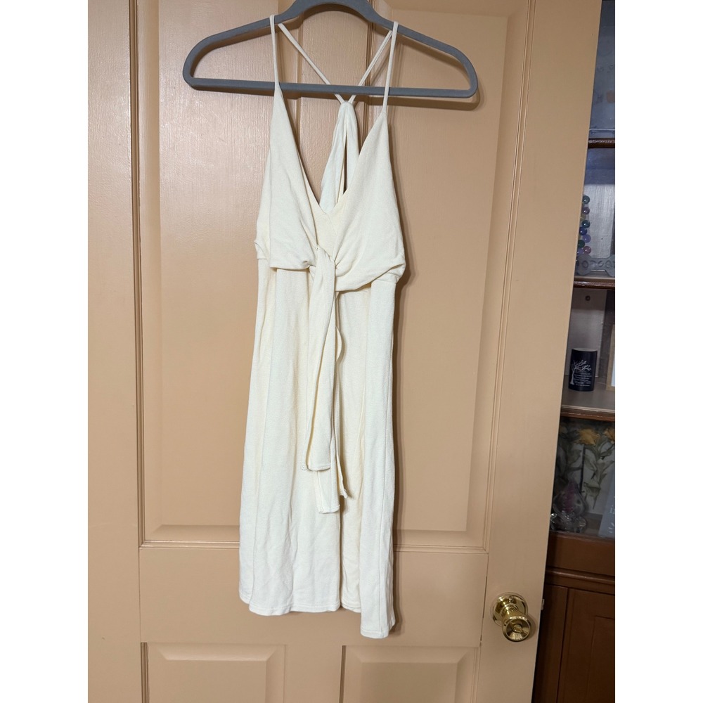 Mango Casual Dress Slater Cream Halter Tie Front Mini Skater Dress NWT Size M